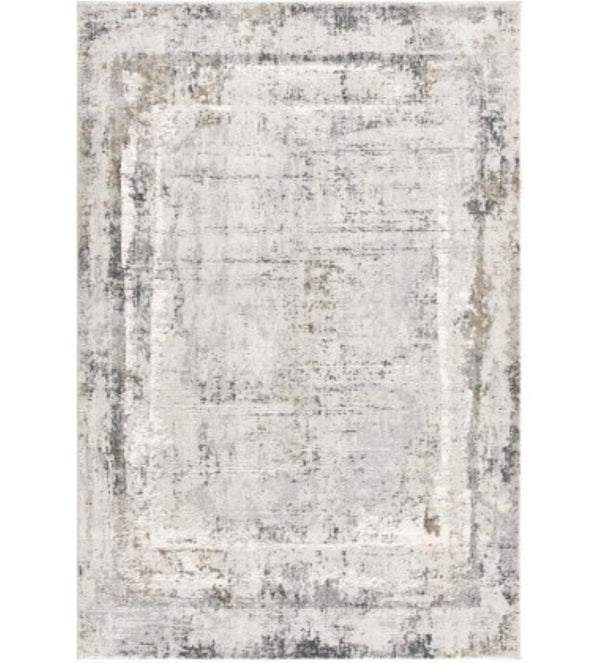 HomeRoots 4' Gray and Ivory Abstract Area Rug - Contemporary Power Loom Design for Modern Living Spaces 7' X 10' 393217
