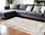 Homeroots 7' X 10' Gray And Ivory Abstract Power Loom Area Rug  Viscose 393217