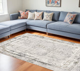 Homeroots 8' X 11' Gray And Ivory Abstract Power Loom Area Rug  Viscose 393218