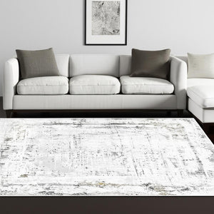 HomeRoots 4' Gray and Ivory Abstract Area Rug - Contemporary Power Loom Design for Modern Living Spaces 8' X 11' 393218
