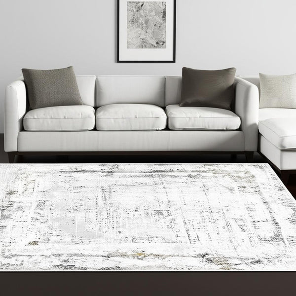 HomeRoots 4' Gray and Ivory Abstract Area Rug - Contemporary Power Loom Design for Modern Living Spaces 8' X 11' 393218
