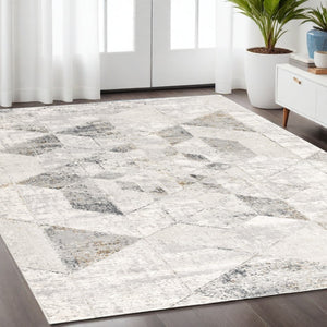 HomeRoots 4' Modern Gray and Ivory Abstract Area Rug - Power Loomed Viscose for Cozy, Stylish Home Decor 5' X 8' 393220