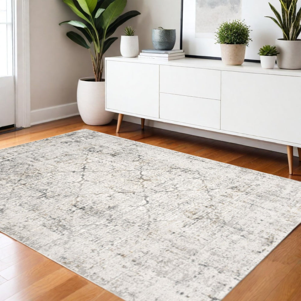 HomeRoots 4' Elegant Gray and Ivory Abstract Area Rug - Contemporary Power Loom Design for Stylish Homes 4' X 6' 393223