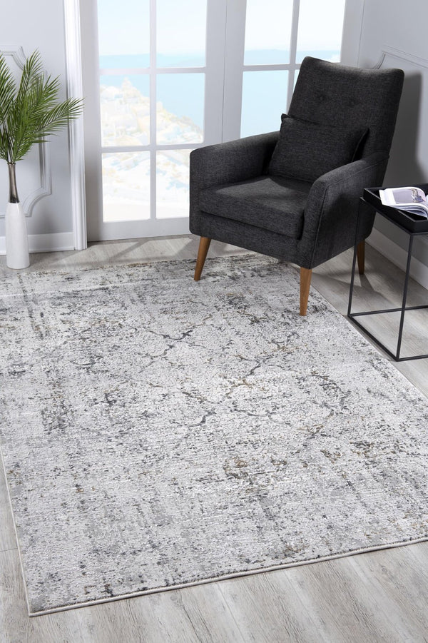 HomeRoots 4' Elegant Gray and Ivory Abstract Area Rug - Contemporary Power Loom Design for Stylish Homes 5' X 7' 393224