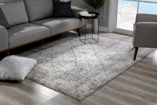 HomeRoots 4' Elegant Gray and Ivory Abstract Area Rug - Contemporary Power Loom Design for Stylish Homes 6' X 9' 393225