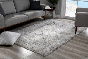 HomeRoots 4' Elegant Gray and Ivory Abstract Area Rug - Contemporary Power Loom Design for Stylish Homes 8' X 10' 393226
