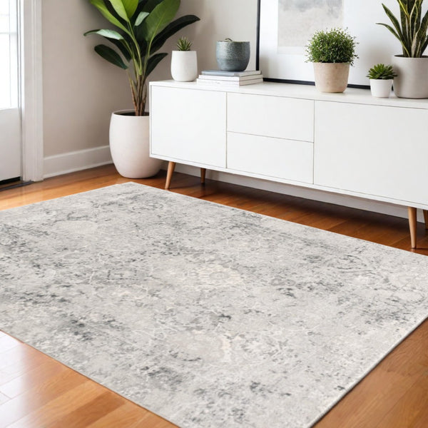 HomeRoots 4' Gray and Ivory Abstract Power Loom Area Rug for Modern Elegance in Living Rooms and Offices 4' X 6' 393227