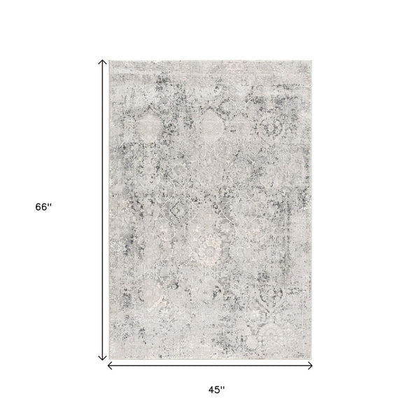 HomeRoots 4' Gray and Ivory Abstract Power Loom Area Rug for Modern Elegance in Living Rooms and Offices 4' X 6' 393227