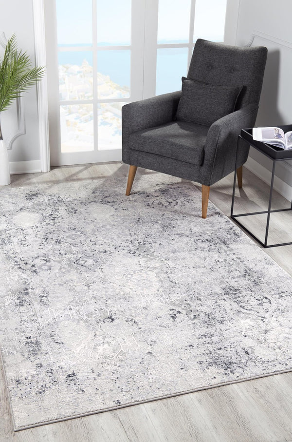 HomeRoots 4' Gray and Ivory Abstract Power Loom Area Rug for Modern Elegance in Living Rooms and Offices 6' X 9' 393229