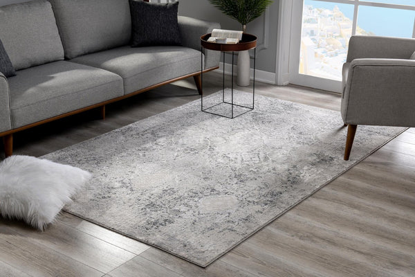 HomeRoots 4' Gray and Ivory Abstract Power Loom Area Rug for Modern Elegance in Living Rooms and Offices 8' X 10' 393230