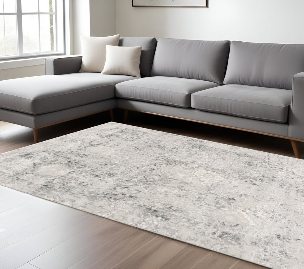 HomeRoots 4' Gray and Ivory Abstract Power Loom Area Rug for Modern Elegance in Living Rooms and Offices 8' X 10' 393230