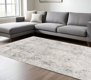HomeRoots 4' Gray and Ivory Abstract Power Loom Area Rug for Modern Elegance in Living Rooms and Offices 8' X 10' 393230