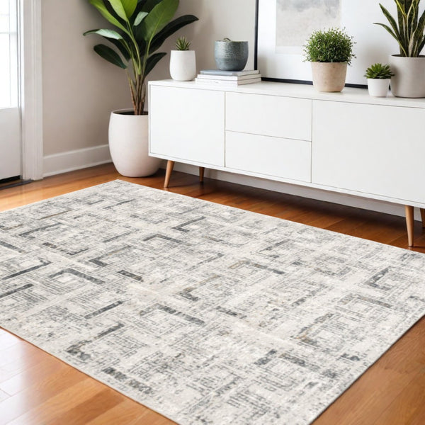 HomeRoots 4' Gray and Ivory Abstract Area Rug - Elegant Power Loomed Design for Modern Spaces and Cozy Comfort 4' X 6' 393231