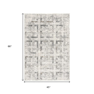 HomeRoots 4' Gray and Ivory Abstract Area Rug - Elegant Power Loomed Design for Modern Spaces and Cozy Comfort 4' X 6' 393231