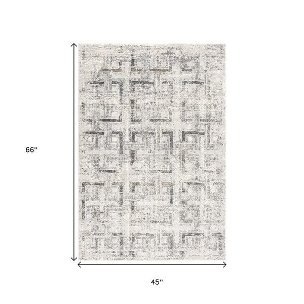 HomeRoots 4' Gray and Ivory Abstract Area Rug - Elegant Power Loomed Design for Modern Spaces and Cozy Comfort 4' X 6' 393231