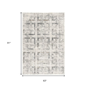 HomeRoots 4' Gray and Ivory Abstract Area Rug - Elegant Power Loomed Design for Modern Spaces and Cozy Comfort 5' X 8' 393232
