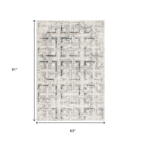 HomeRoots 4' Gray and Ivory Abstract Area Rug - Elegant Power Loomed Design for Modern Spaces and Cozy Comfort 5' X 8' 393232