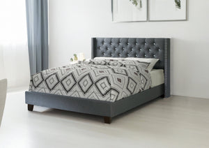 English Elm QUEEN Upholstered Bed Blue Gray with Polyester Fabric & Wood Frame, Headboard 47"H, Stylish Kingly Look B089S00129