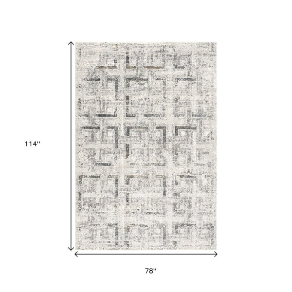 HomeRoots 4' Gray and Ivory Abstract Area Rug - Elegant Power Loomed Design for Modern Spaces and Cozy Comfort 7' X 10' 393233