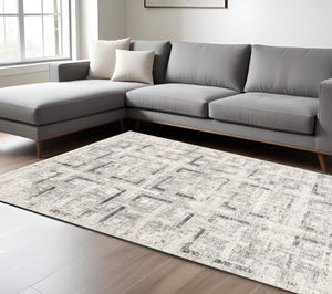 HomeRoots 4' Gray and Ivory Abstract Area Rug - Elegant Power Loomed Design for Modern Spaces and Cozy Comfort 8' X 11' 393234
