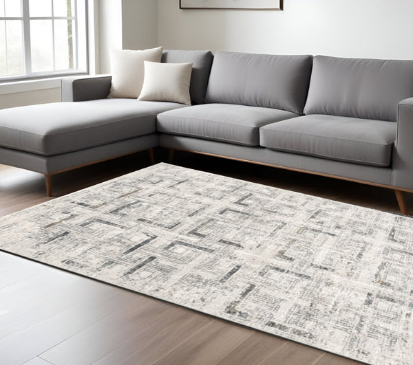 HomeRoots 4' Gray and Ivory Abstract Area Rug - Elegant Power Loomed Design for Modern Spaces and Cozy Comfort 8' X 11' 393234