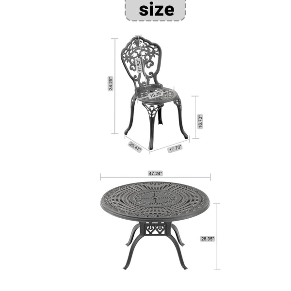 English Elm 7-Piece All-Weather Cast Aluminum Dining Set With Round Table & 6 Chairs - Stylish & Durable Outdoor Furniture W1710S00228