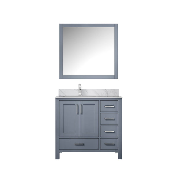 English Elm Dark Grey Bath Vanity Set With Carrara Marble Top, Chrome Faucet & Coordinated 34" Mirror Included B2731S01260