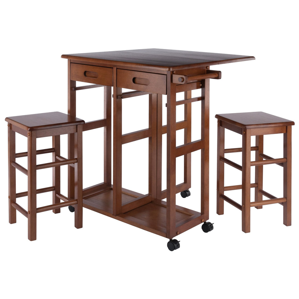 Winsome Wood Suzanne 3-piece Space Saver Set With Tuck-away Stools, Ideal For Small Spaces And Easy Mobility Teak Solid ,Composite Wood 39330-winsome-wood