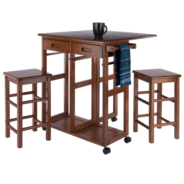 Winsome Wood Suzanne 3-piece Space Saver Set With Tuck-away Stools, Ideal For Small Spaces And Easy Mobility Teak Solid ,Composite Wood 39330-winsome-wood