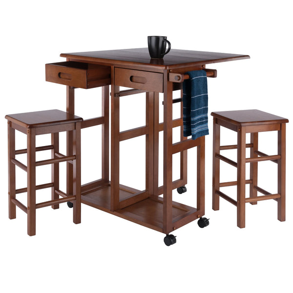 Winsome Wood Suzanne 3-piece Space Saver Set With Tuck-away Stools, Ideal For Small Spaces And Easy Mobility Teak Solid ,Composite Wood 39330-winsome-wood