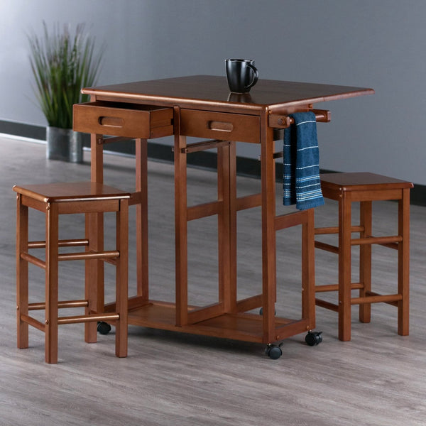 Winsome Wood Suzanne 3-piece Space Saver Set With Tuck-away Stools, Ideal For Small Spaces And Easy Mobility Teak Solid ,Composite Wood 39330-winsome-wood