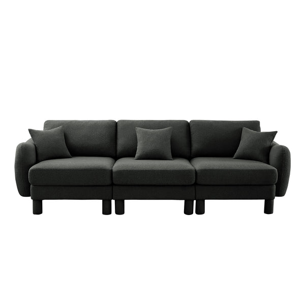 English Elm Boucle 3-Seater Sofa With Shell-Shaped Armrests & Cylindrical Legs - Dark Grey Modern Elegance W3041S00300