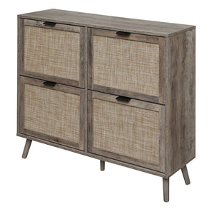 English Elm 4 Door Rattan Shoe Cabinet with Pine Legs Slim Entryway Storage Modern Style W688P173281