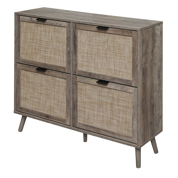 English Elm 4 Door Rattan Shoe Cabinet with Pine Legs Slim Entryway Storage Modern Style W688P173281