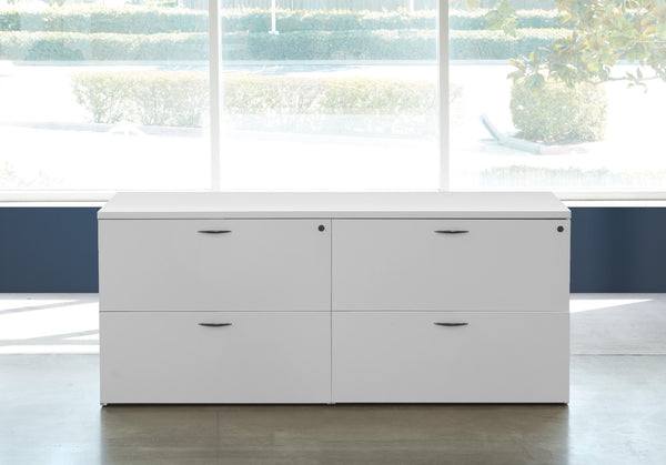 OSP Home Furnishings Napa Lateral File Credenza with Locking Drawers for Executive Office Storage White NAPWHT-TYP206