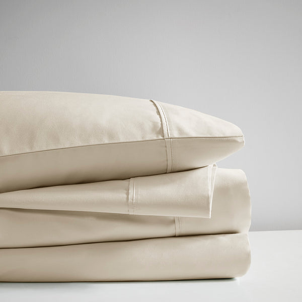 JLA Home Madison Park - Deep Organic Cotton Sheet Set 300TC Sateen — Ultra-Soft Breathable Deep-Pocket Fit to 18" (OEKO-TEX) Taupe MP20-8250