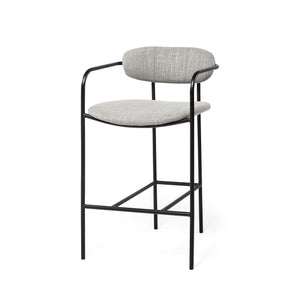 Homeroots 27" Gray And Black Upholstered And Metal Counter Height Bar Chair   393417