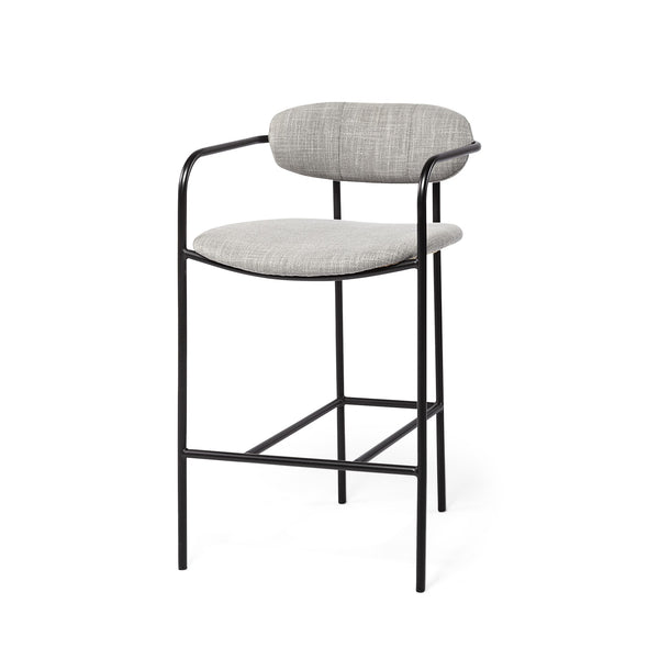 Homeroots 27" Gray And Black Upholstered And Metal Counter Height Bar Chair   393417