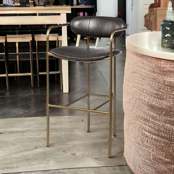 Homeroots 30" Brown And Gold Faux Leather And Steel Bar Height Bar Chair   393418