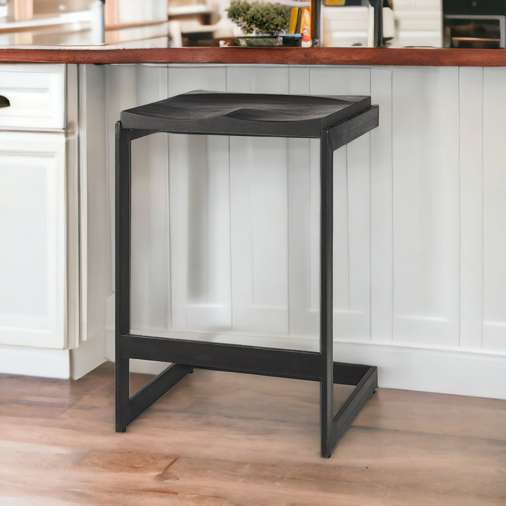 Homeroots 26" Black Solid Wood And Metal Backless Counter Height Bar Chair   393422