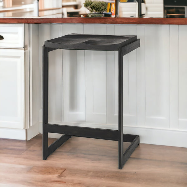 Homeroots 26" Black Solid Wood And Metal Backless Counter Height Bar Chair   393422