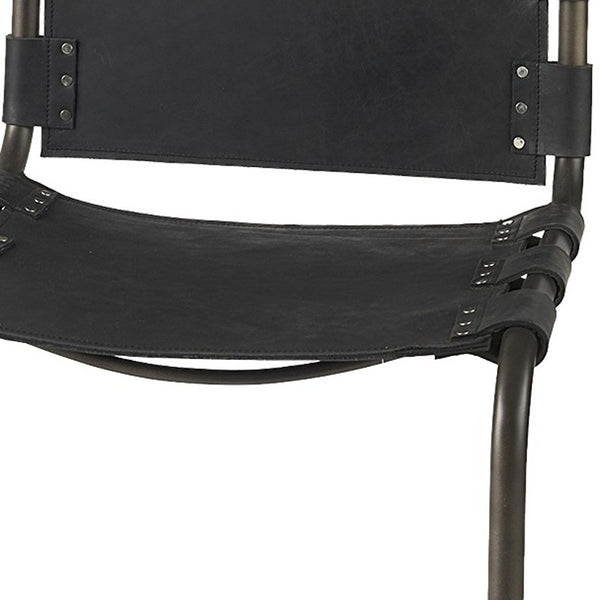 Homeroots 29" Black Leather And Iron Bar Chair   393431