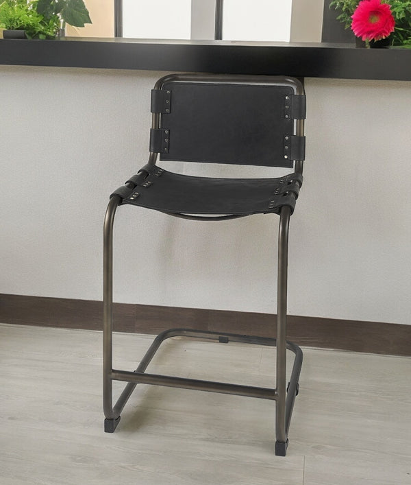 Homeroots 29" Black Leather And Iron Bar Chair   393431
