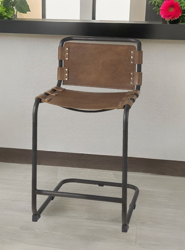 Homeroots 29" Brown And Black Steel Bar Chair   393432