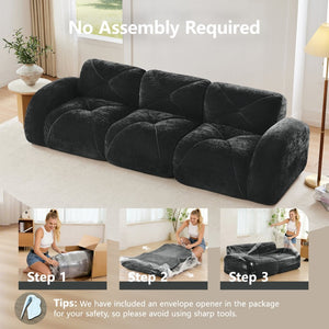 English Elm 110''boneless Velvet Sectional Sofa Modular Cloud Seating with Tufted Cushions for Living Rooms Black W714S01626