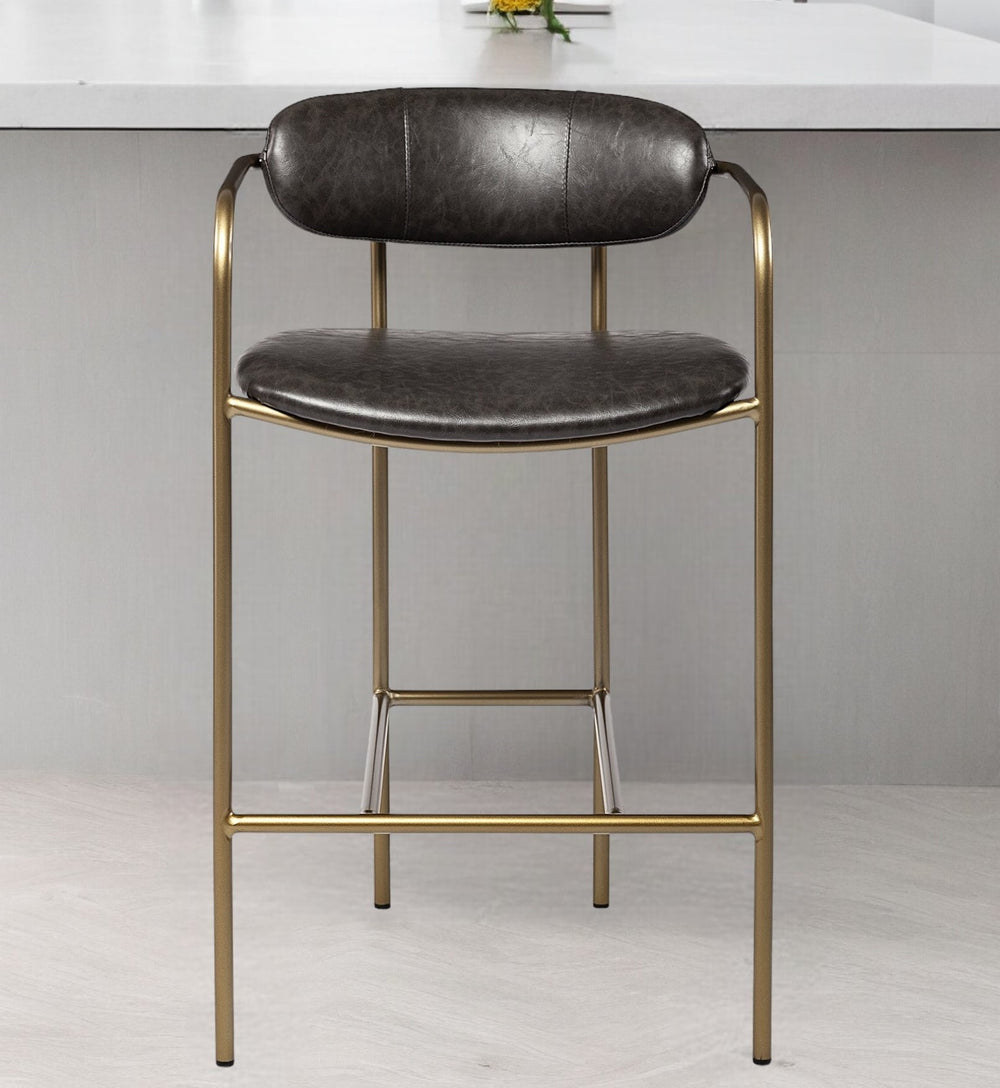 Homeroots 29" Deep Brown Steel Low Back Bar Chair  Faux Leather,Metal 393433