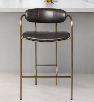 Homeroots 29" Deep Brown Steel Low Back Bar Chair  Faux Leather,Metal 393433