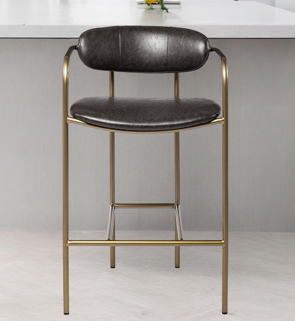 Homeroots 29" Deep Brown Steel Low Back Bar Chair  Faux Leather,Metal 393433