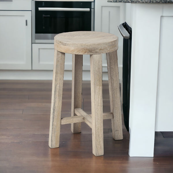 Homeroots 26" Brown Solid And Manufactured Wood Backless Counter Height Bar Chair   393435