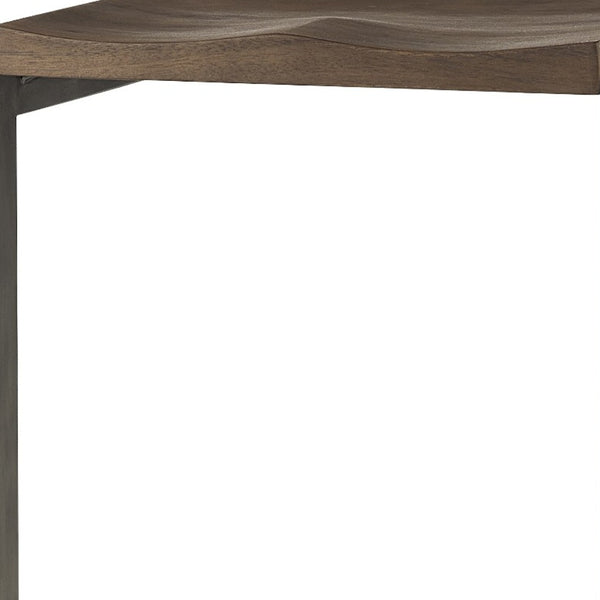 Homeroots 30" Wood Brown And Gray Solid Wood And Metal Backless Bar Height Bar Chair   393438